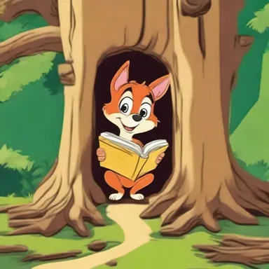 In the cartoon, the character found a hidden nook in the tree trunk and made it their secret hideout.
