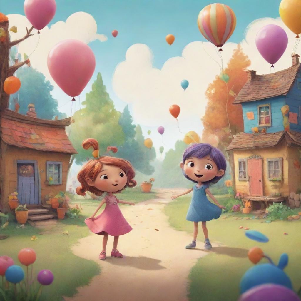 Create an animation sketch scene with colorful characters in a creative, whimsical style