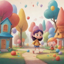 Create an animation sketch scene with colorful characters in a creative, whimsical style