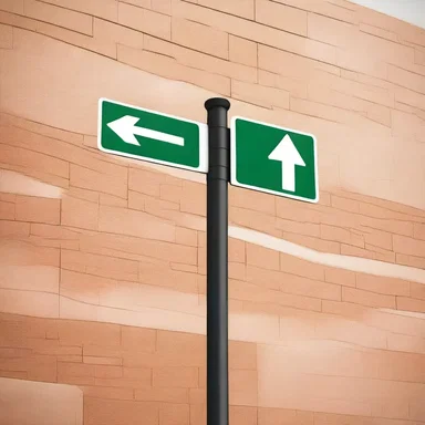 The arrow on the sign designates the entrance to the building.