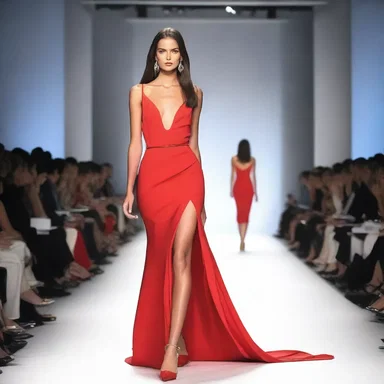 The bold red dress designates confidence and power in the fashion show.