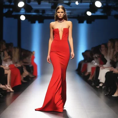 The bold red dress designates confidence and power in the fashion show.
