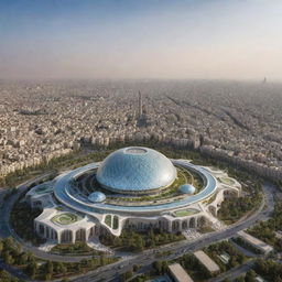 A futuristic vision of Iran showcasing advanced architecture, sustainable infrastructure, and a harmonious blend of tradition and modernity