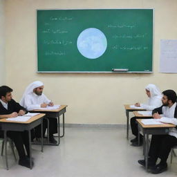 A futuristic concept of a student-teacher interaction in Iran, featuring advanced technology and innovative educational practices