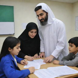 A futuristic concept of a student-teacher interaction in Iran, featuring advanced technology and innovative educational practices