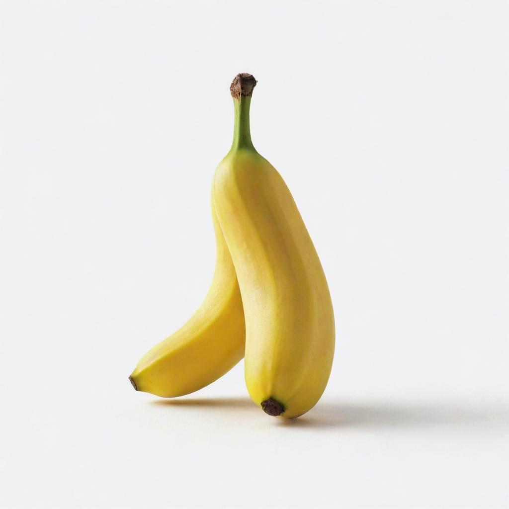 A fun, cartoon-style image of a bright yellow, ripe banana against a minimal white background.