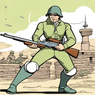 In the animated series, the comedic soldier character always found himself in hilarious situations involving musketry drills.