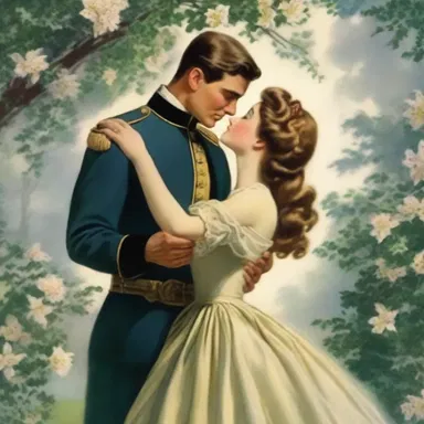 In the starlit garden, the sound of musketry filled the air as the handsome soldier professed his love to the lady.