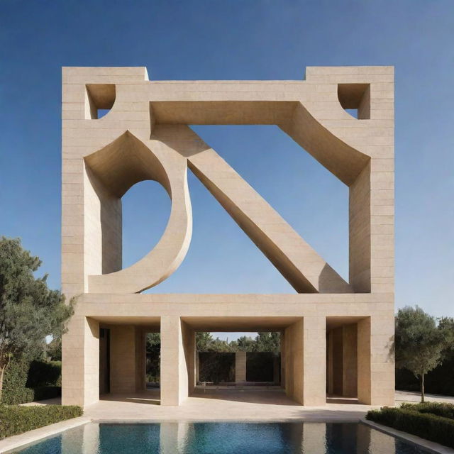 A modern architectural design shaping the structure to form the Arabic letter 'ح'.