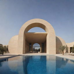 A modern architectural design shaping the structure to form the Arabic letter 'ح'.