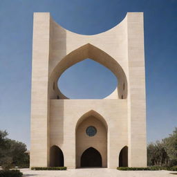 A modern architectural design shaping the structure to form the Arabic letter 'ح'.