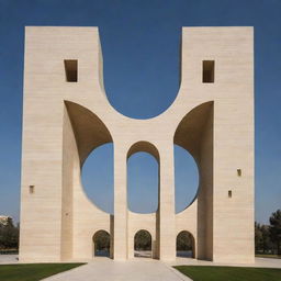 A modern architectural design shaping the structure to form the Arabic letter 'ح'.