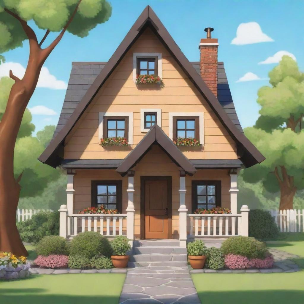 Generate an image of a cute, inviting cottage in a cartoon style.