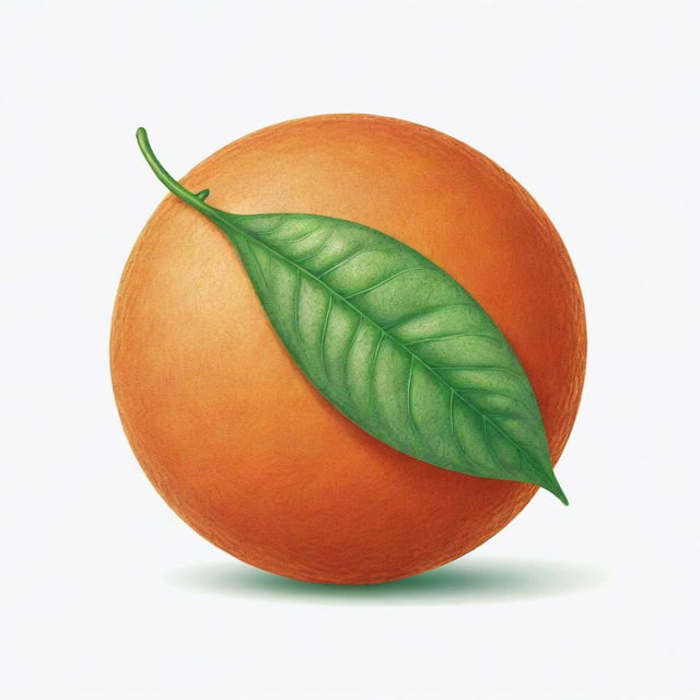 An entertaining and vivid, cartoon-style drawing of a ripe, orange sphere with a textured skin and green leaf detail, standing against a clean white background.