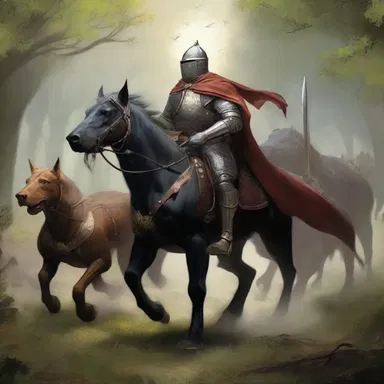 In the mythical land of dragons and magic, the valiant knights relied on their powerful boarhounds to assist them in hunting down the savage boars.