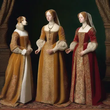 The stylish noblewomen of the Renaissance period adorned themselves in elegant gowns embroidered with intricate patterns of noble boarhounds, symbolizing their affinity for hunting.