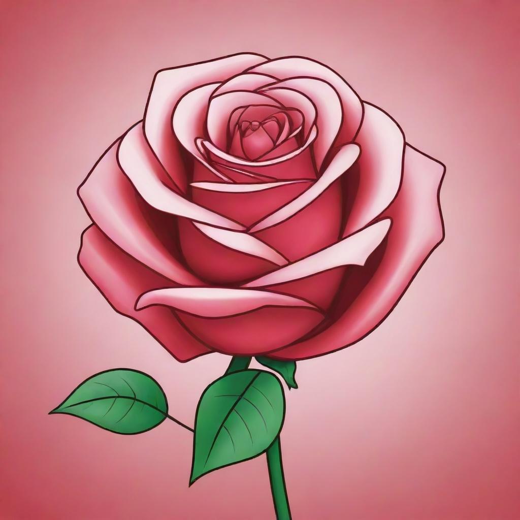 Generate a vibrant, cartoon-style drawing of a rose.