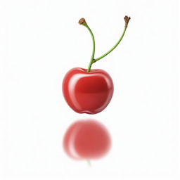 A cartoon-style drawing of a glossy, ripe cherry in a vibrant red color without any leaf detailing, standing against a minimal white background.