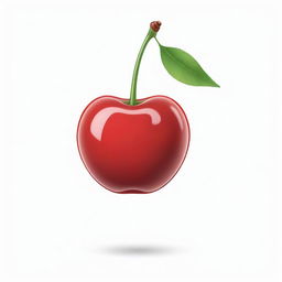 A cartoon-style drawing of a glossy, ripe cherry in a vibrant red color without any leaf detailing, standing against a minimal white background.