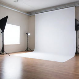 A professional photography studio with a large, blurred backdrop, suitable for imageshoots.