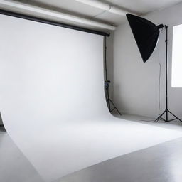 A professional photography studio with a large, blurred backdrop, suitable for imageshoots.