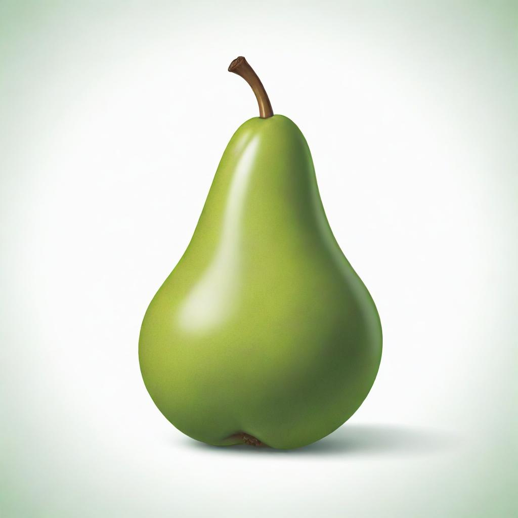 A cartoon-style illustration of a ripe pear, showcasing its unique shape and smooth, vibrant green skin, completely devoid of any leaf detail, against a serene white background.