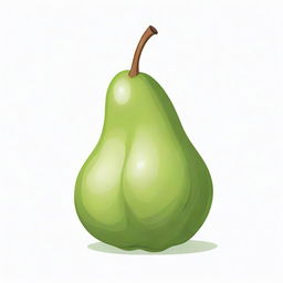 A cartoon-style illustration of a ripe pear, showcasing its unique shape and smooth, vibrant green skin, completely devoid of any leaf detail, against a serene white background.