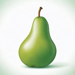 A cartoon-style illustration of a ripe pear, showcasing its unique shape and smooth, vibrant green skin, completely devoid of any leaf detail, against a serene white background.