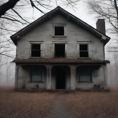 In the horror movie, the protagonist stumbled upon a creepy abandoned house covered in cryptic notations.