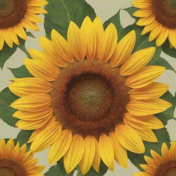 Generate an image of a large, bright sunflower in a cartoon drawing style.