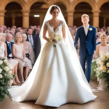 The bride walked down the aisle in a stunning bespoke wedding gown, tailored to fit her like a dream.