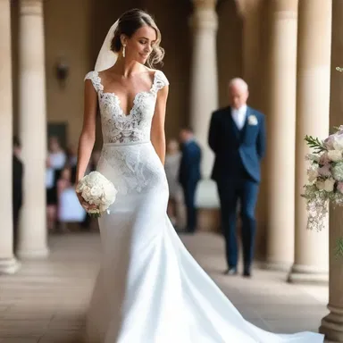 The bride walked down the aisle in a stunning bespoke wedding gown, tailored to fit her like a dream.