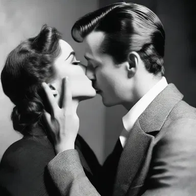 During their secret rendezvous, the gentleman filched a stolen kiss from his beloved.