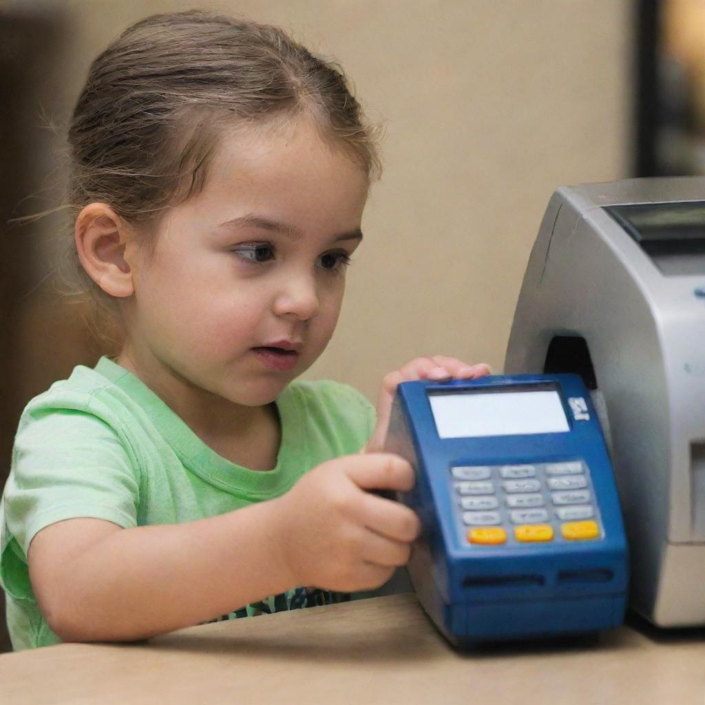 A child using a credit card machine