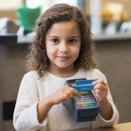 A child using a credit card machine