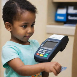 A child using a credit card machine