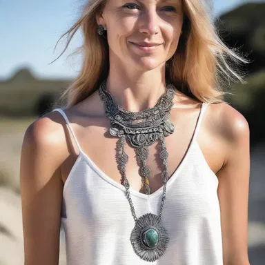 The fossiliferous necklace added a unique and trendy touch to her outfit.