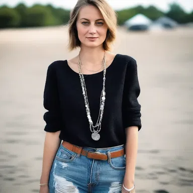 The fossiliferous necklace added a unique and trendy touch to her outfit.