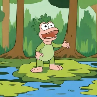 In the cartoon, the character got stuck in a swampy area and couldn't move.