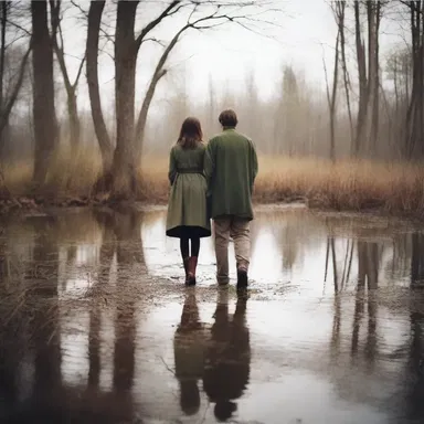 They took a romantic walk along the edge of the swampy pond, their feet sinking into the soft soil.