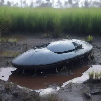 The alien spacecraft crash-landed in a remote, swampy region of the planet.