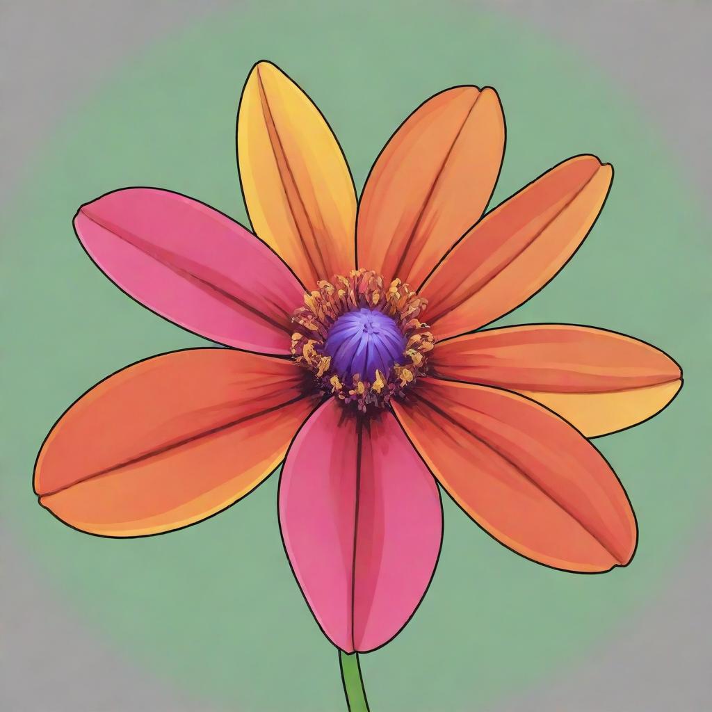 Generate an image of a whole, vibrant flower in cartoon drawing style.