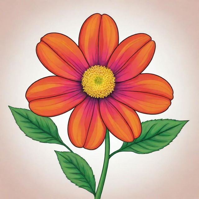 Generate an image of a whole, vibrant flower in cartoon drawing style.