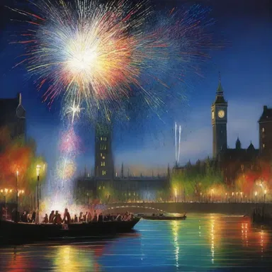 The artist painted a beautiful scene with a shower of sparks coming from the fireworks.