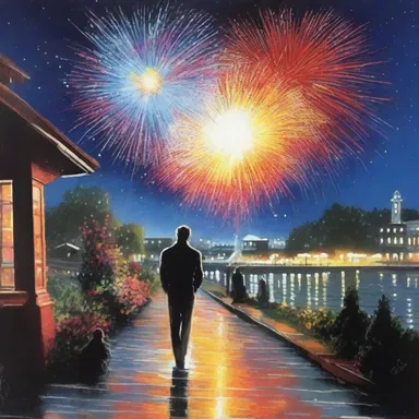 The artist painted a beautiful scene with a shower of sparks coming from the fireworks.