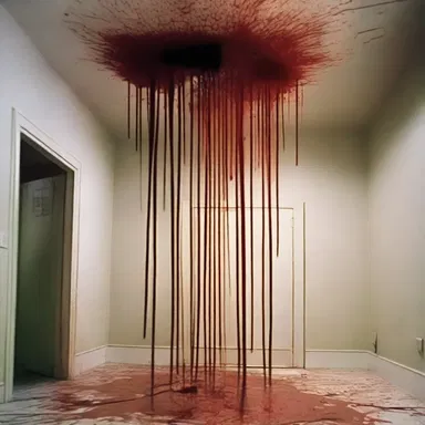 The horror movie had a terrifying scene where a shower of blood poured down from the ceiling.