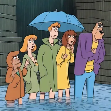 In the Scooby-Doo cartoon, the gang always seems to get caught in a rain shower during their investigations.