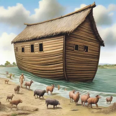 According to the Bible, Noah prepared for the flood by building an ark to protect his family and the animals from the great shower that would come.