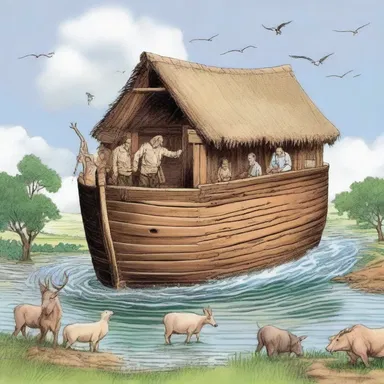 According to the Bible, Noah prepared for the flood by building an ark to protect his family and the animals from the great shower that would come.