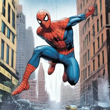 In the Marvel comics, Spider-Man swings through the city, unaffected by the rain shower that falls around him.